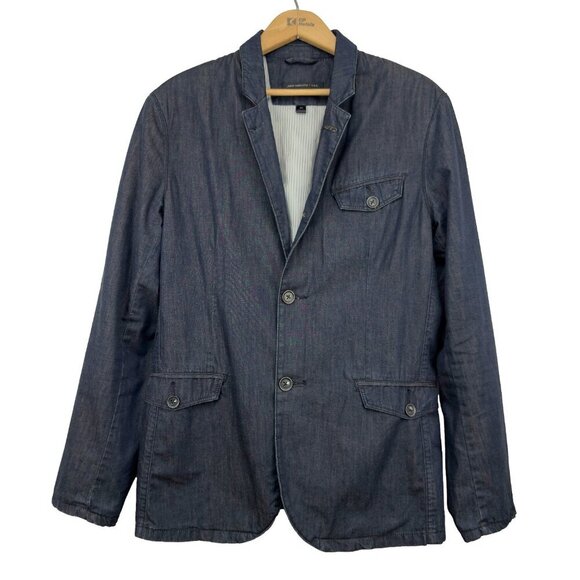 JOHN VARVATOS 100% Cotton Chambray Button Front Dark Blue Blazer Jacket Size 40R - Picture 3 of 11